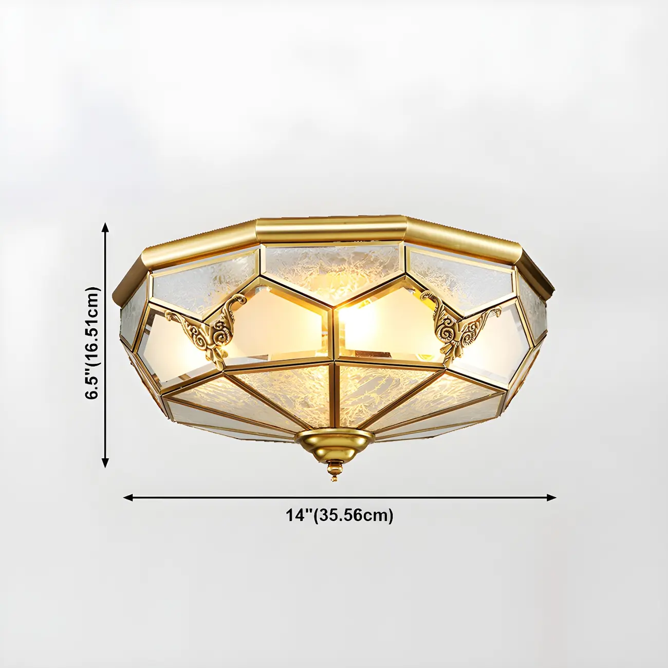 Brass Glass Colonial Flush Ceiling Light Dome-Shaped #size