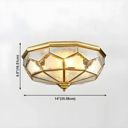 Brass Glass Colonial Flush Ceiling Light Dome-Shaped #size