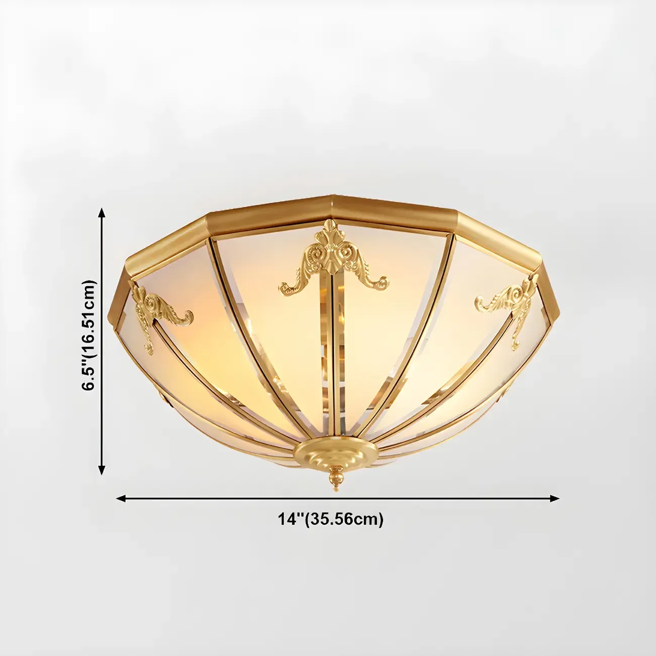 Brass Glass Colonial Flush Ceiling Light Dome-Shaped Image - 14