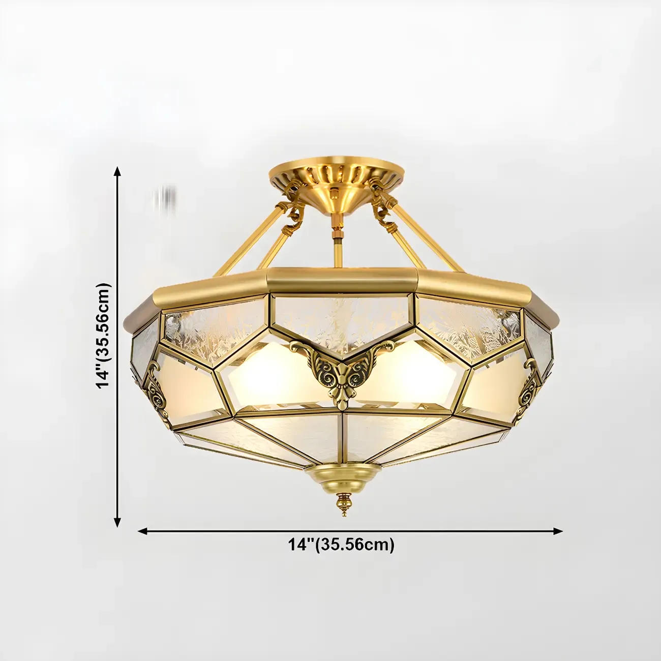 Brass Glass Colonial Flush Ceiling Light Dome-Shaped Image - 15