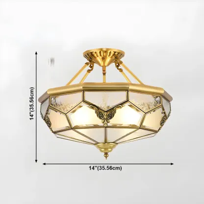 Brass Glass Colonial Flush Ceiling Light Dome-Shaped Image - 15