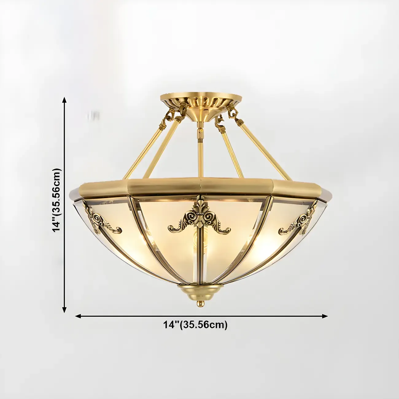 Brass Glass Colonial Flush Ceiling Light Dome-Shaped Image - 16
