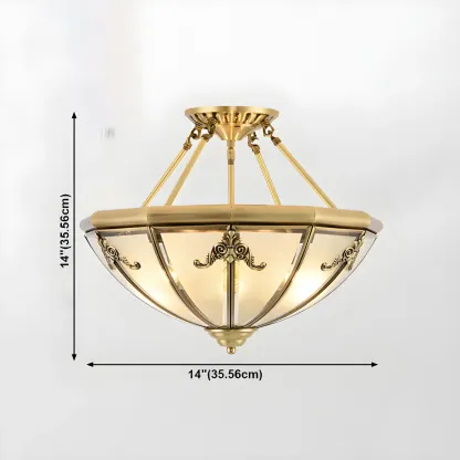 Brass Glass Colonial Flush Ceiling Light Dome-Shaped Image - 16