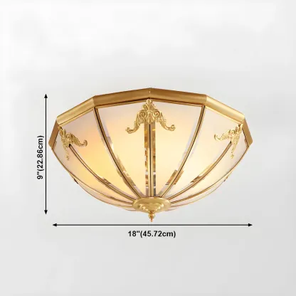 Brass Glass Colonial Flush Ceiling Light Dome-Shaped Image - 18