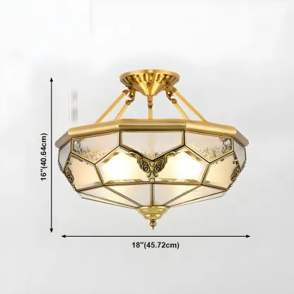 Brass Glass Colonial Flush Ceiling Light Dome-Shaped Image - 19