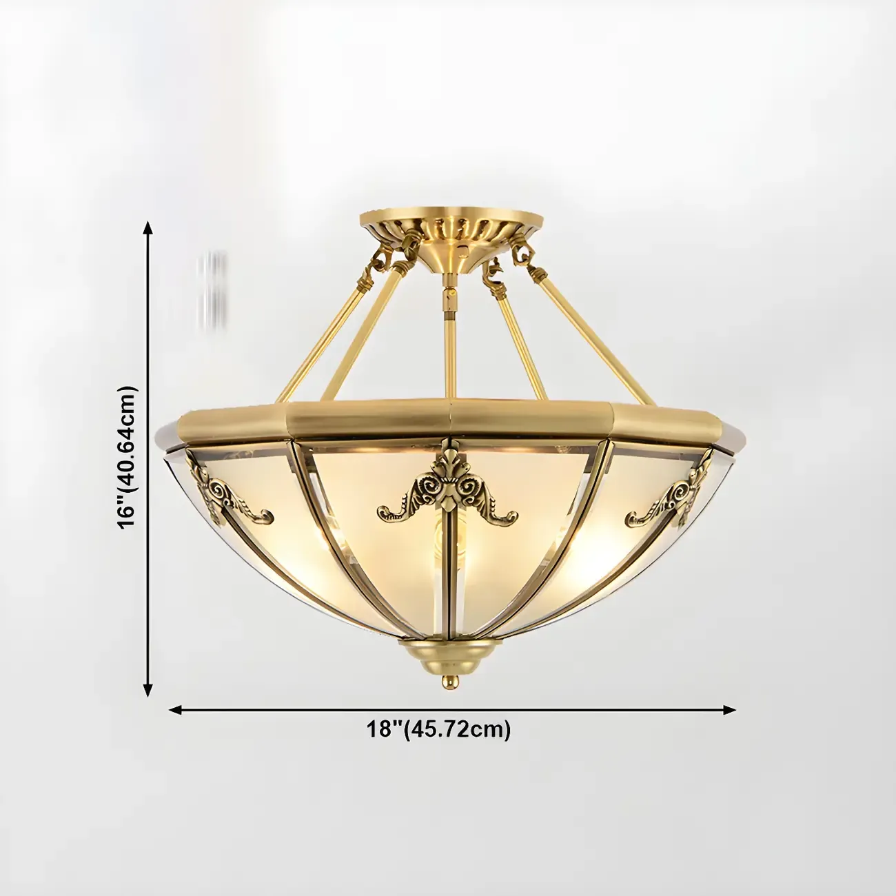 Brass Glass Colonial Flush Ceiling Light Dome-Shaped Image - 20