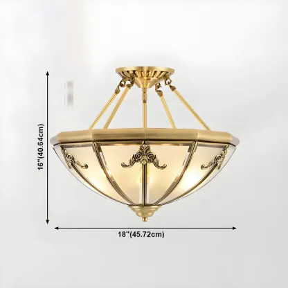 Brass Glass Colonial Flush Ceiling Light Dome-Shaped Image - 20