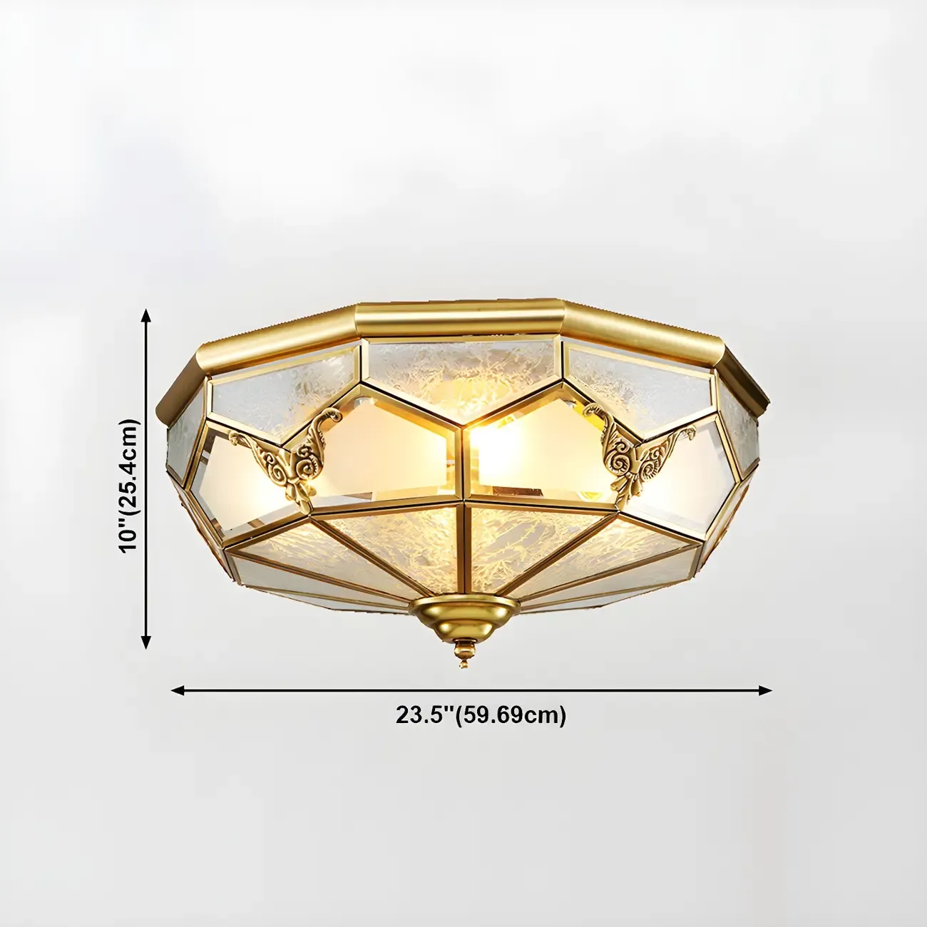 Brass Glass Colonial Flush Ceiling Light Dome-Shaped Image - 21