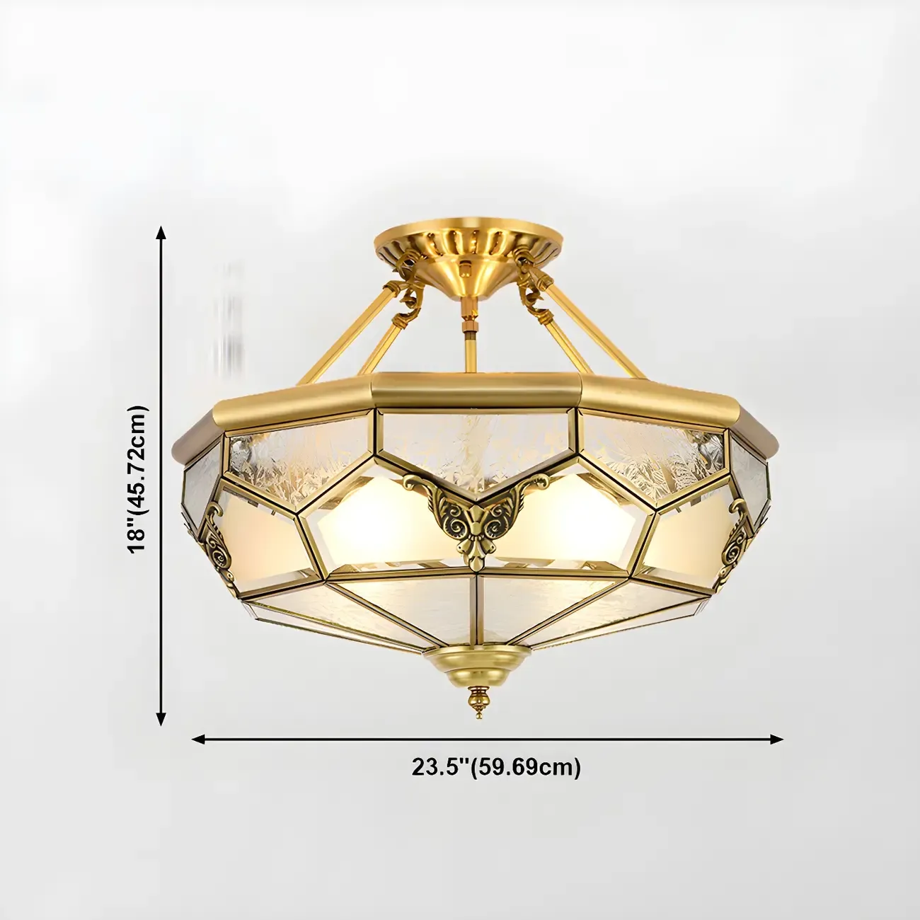 Brass Glass Colonial Flush Ceiling Light Dome-Shaped Image - 23