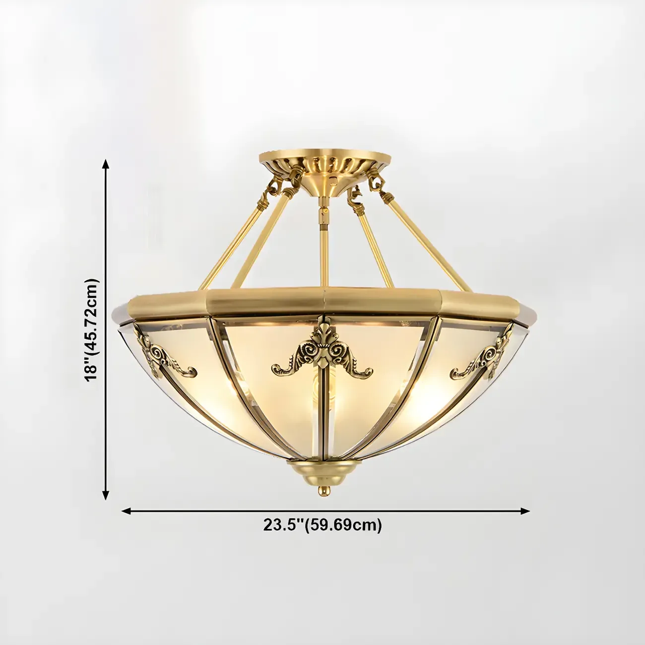 Brass Glass Colonial Flush Ceiling Light Dome-Shaped Image - 24