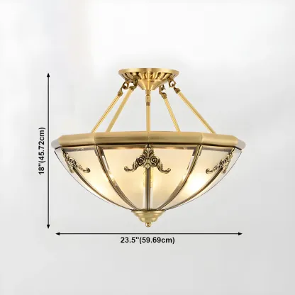 Brass Glass Colonial Flush Ceiling Light Dome-Shaped Image - 24