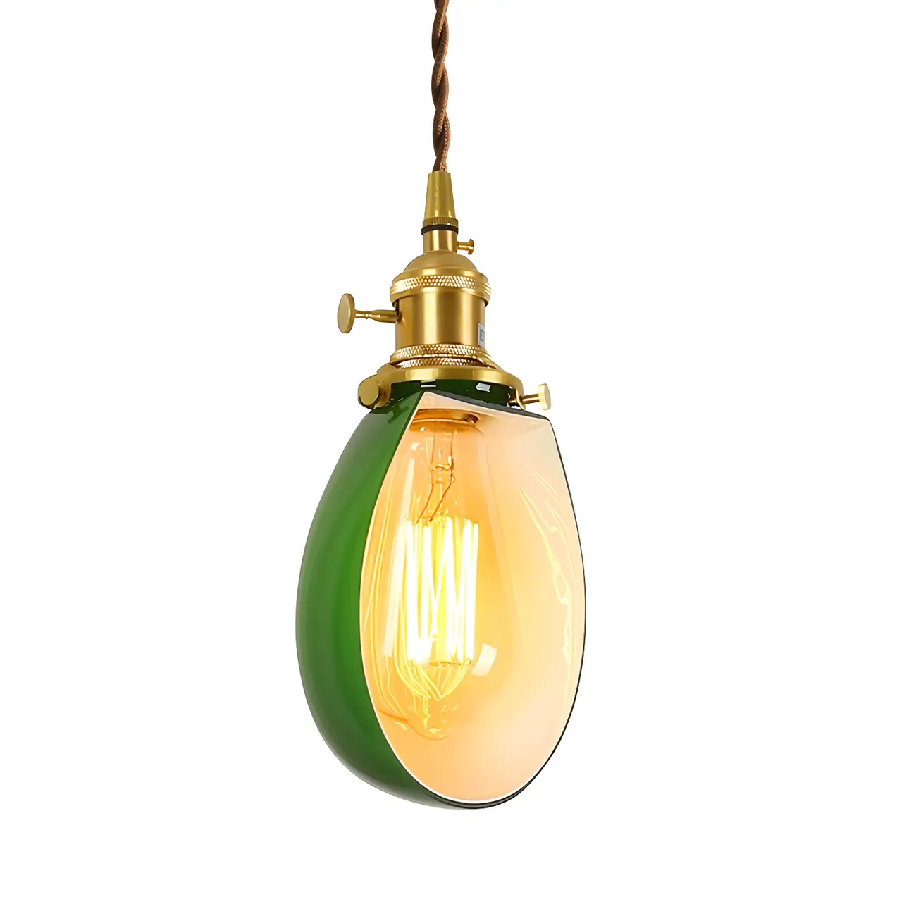 Vintage Green Glass Brass Rope Pendant Light Adjustable Image - 4 | homeyfad