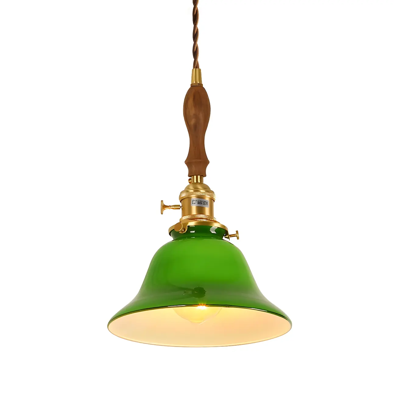 Vintage Green Glass Brass Rope Pendant Light Adjustable Image - 5 | homeyfad