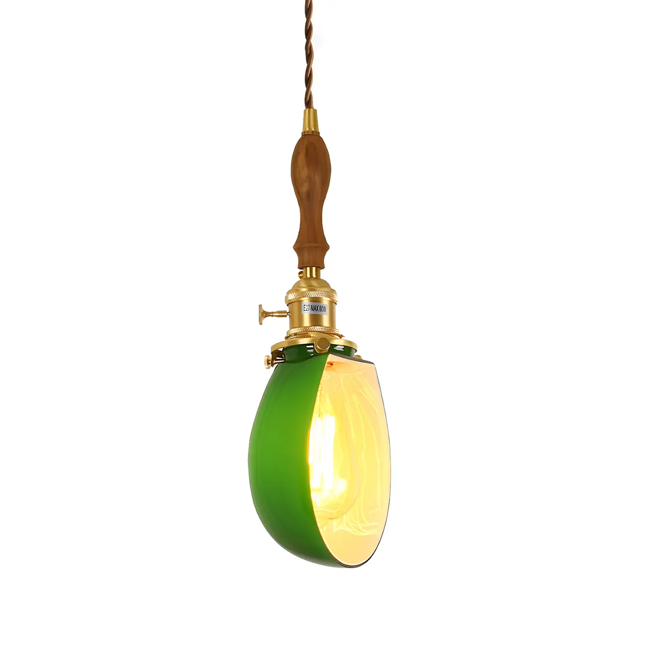 Vintage Green Glass Brass Rope Pendant Light Adjustable Image - 8 | homeyfad