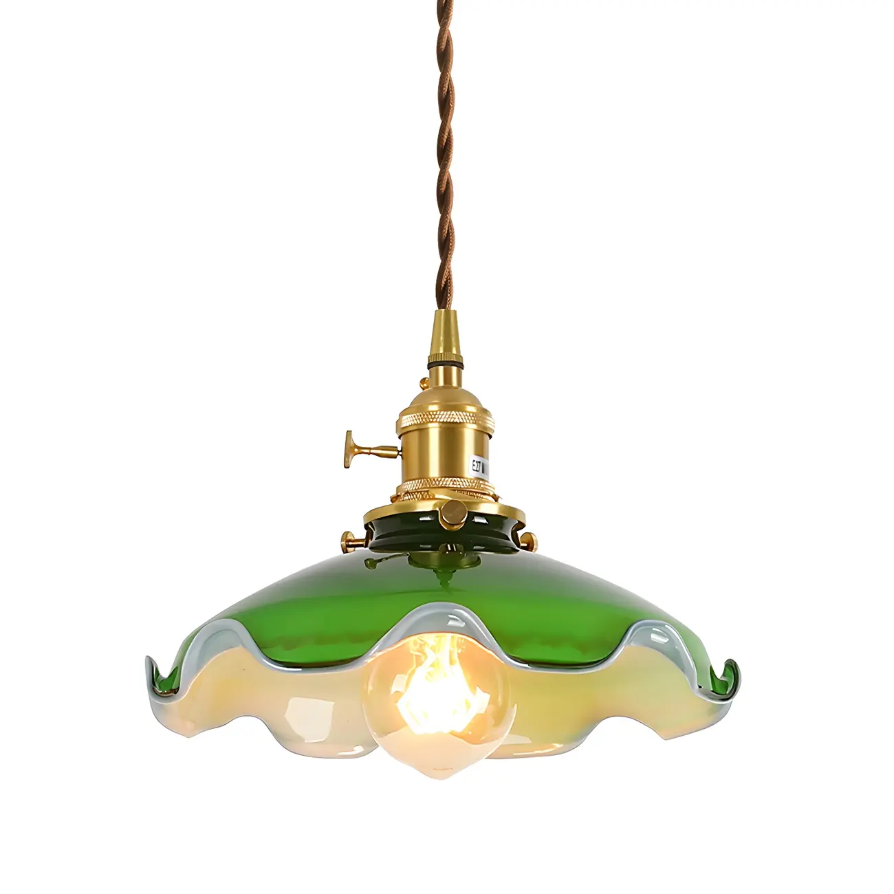 Vintage Green Glass Brass Rope Pendant Light Adjustable Image - 9 | homeyfad