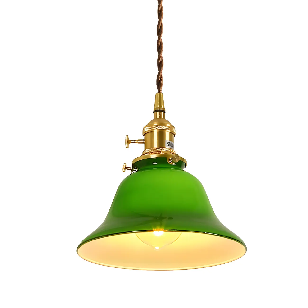 Vintage Green Glass Brass Rope Pendant Light Adjustable Image - 10 | homeyfad