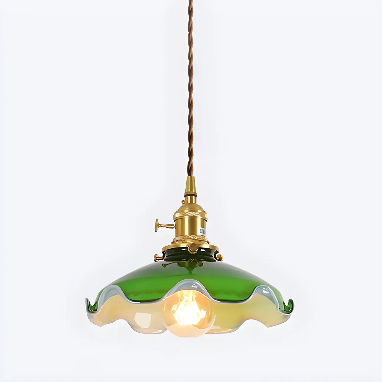 Vintage Green Glass Brass Rope Pendant Light Adjustable Image - 11 | homeyfad