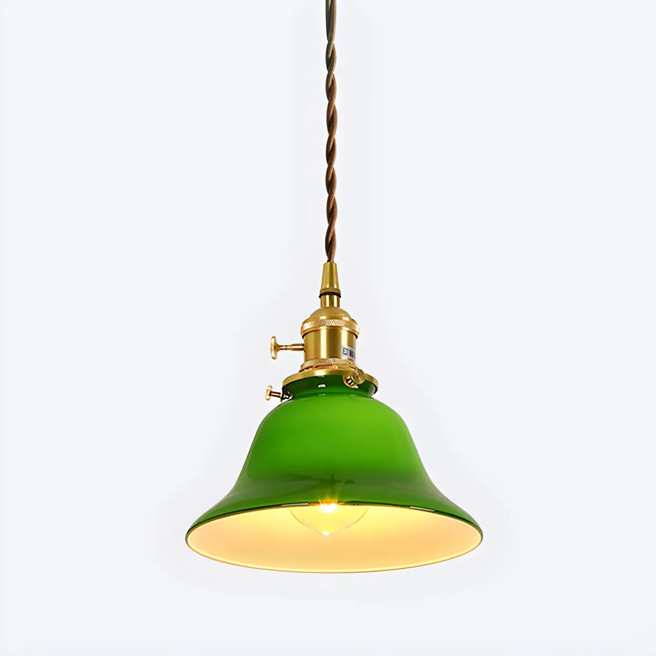 Vintage Green Glass Brass Rope Pendant Light Adjustable Image - 12 | homeyfad