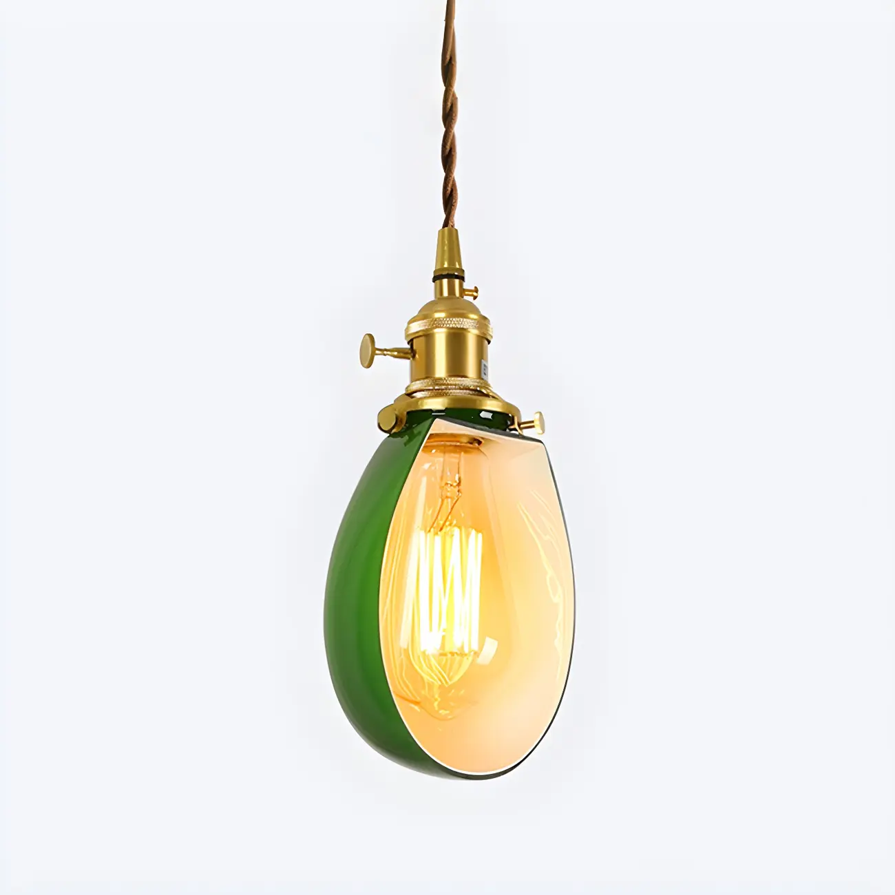 Vintage Green Glass Brass Rope Pendant Light Adjustable Image - 13 | homeyfad