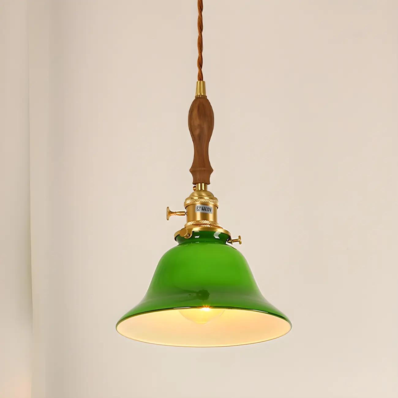 Vintage Green Glass Brass Rope Pendant Light Adjustable Image - 15 | homeyfad
