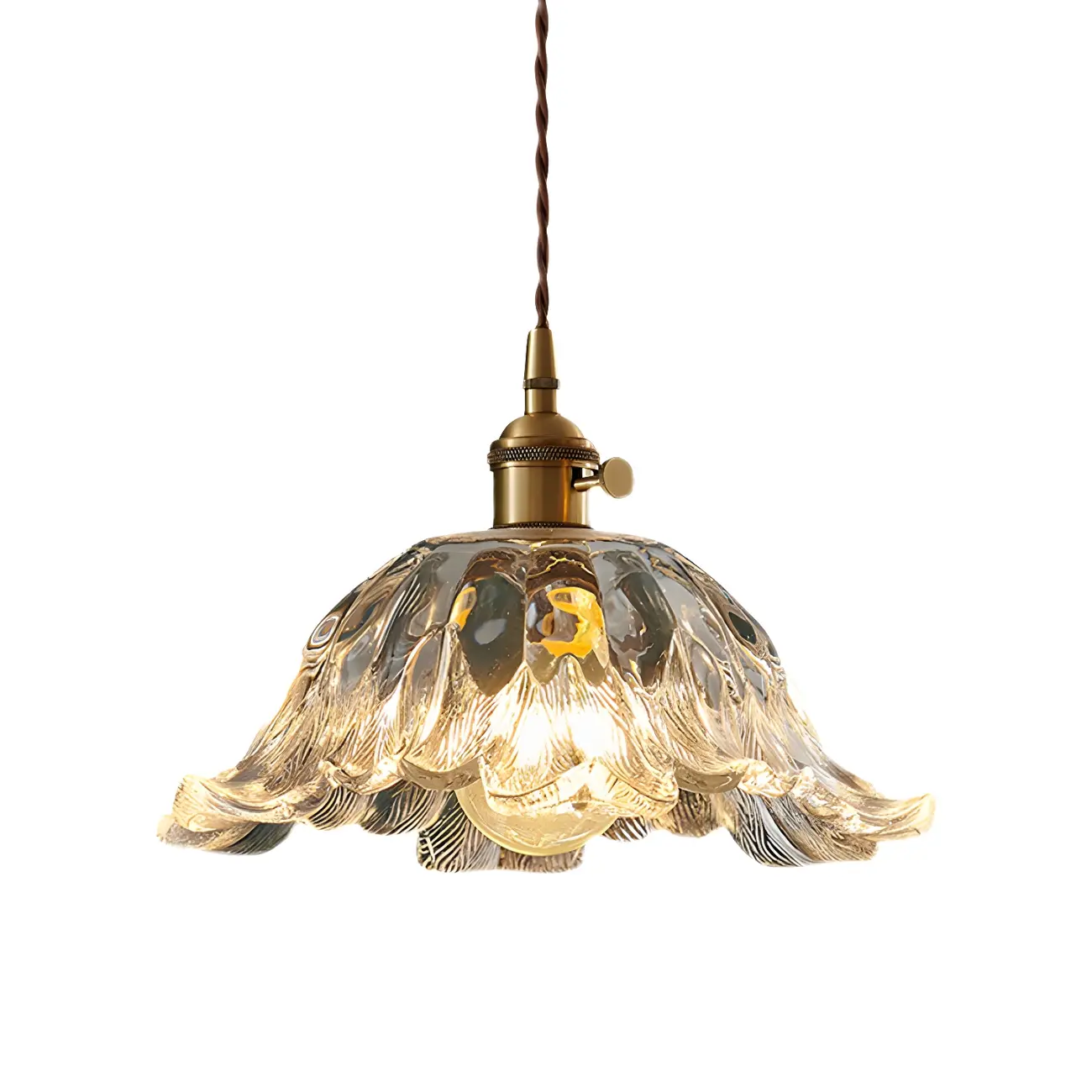 Art Deco Vintage Flower Glass Brass Hanging Pendant Light Image - 5 | homeyfad