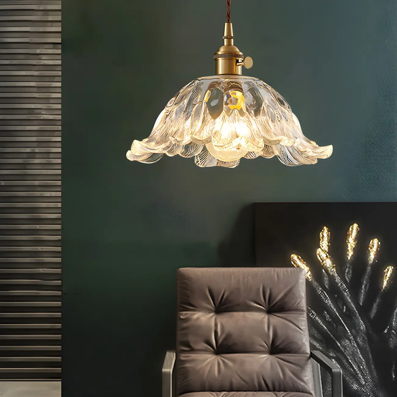 Art Deco Vintage Flower Glass Brass Hanging Pendant Light Image - 12 | homeyfad