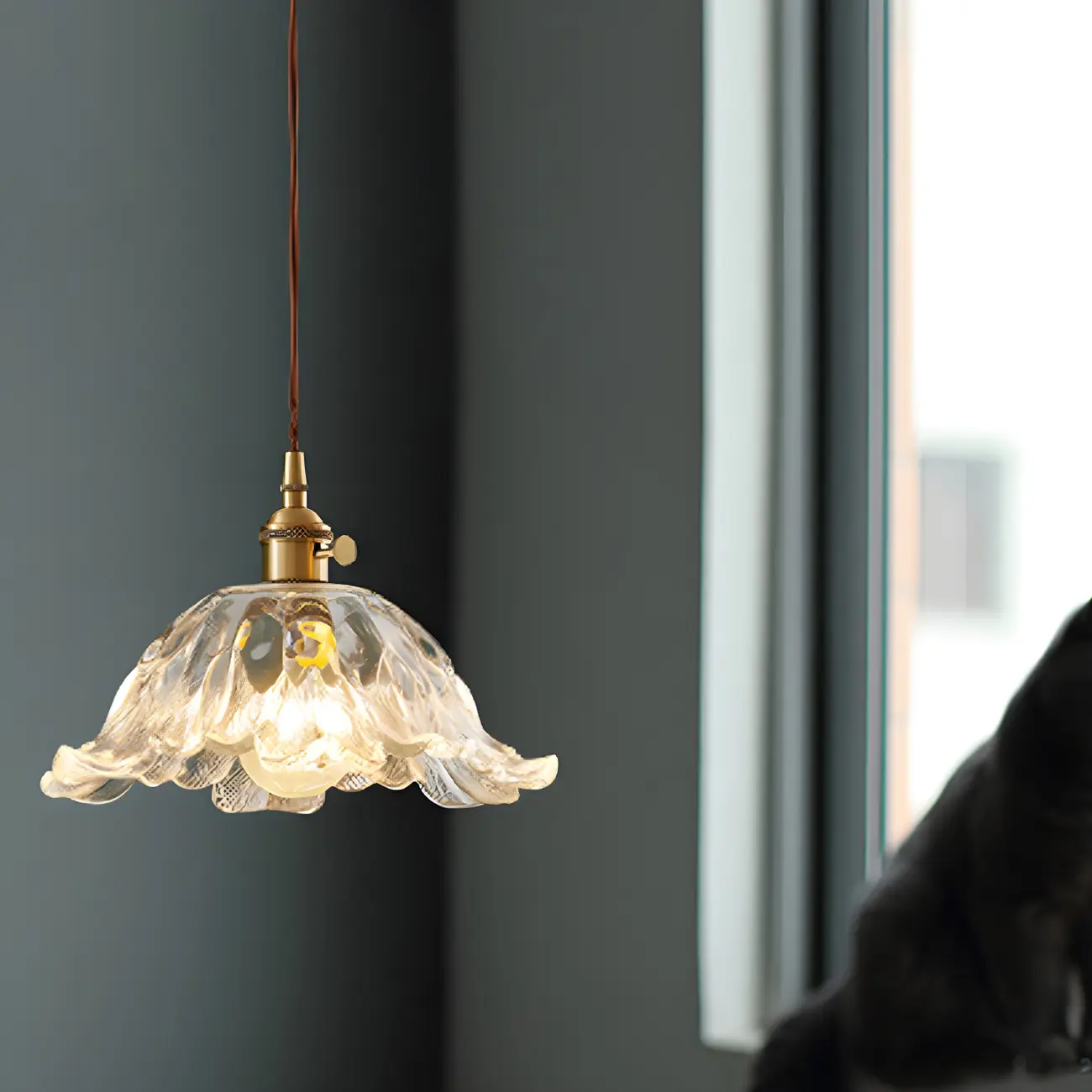 Art Deco Vintage Flower Glass Brass Hanging Pendant Light Image - 13 | homeyfad