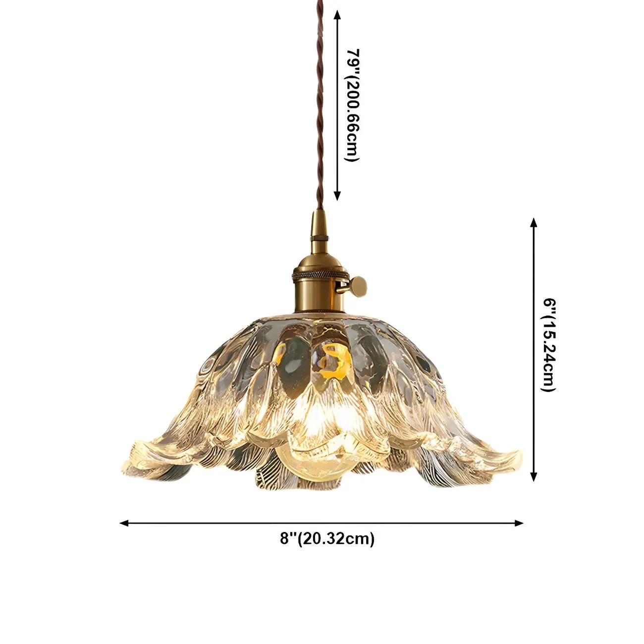 Art Deco Vintage Flower Glass Brass Hanging Pendant Light #size