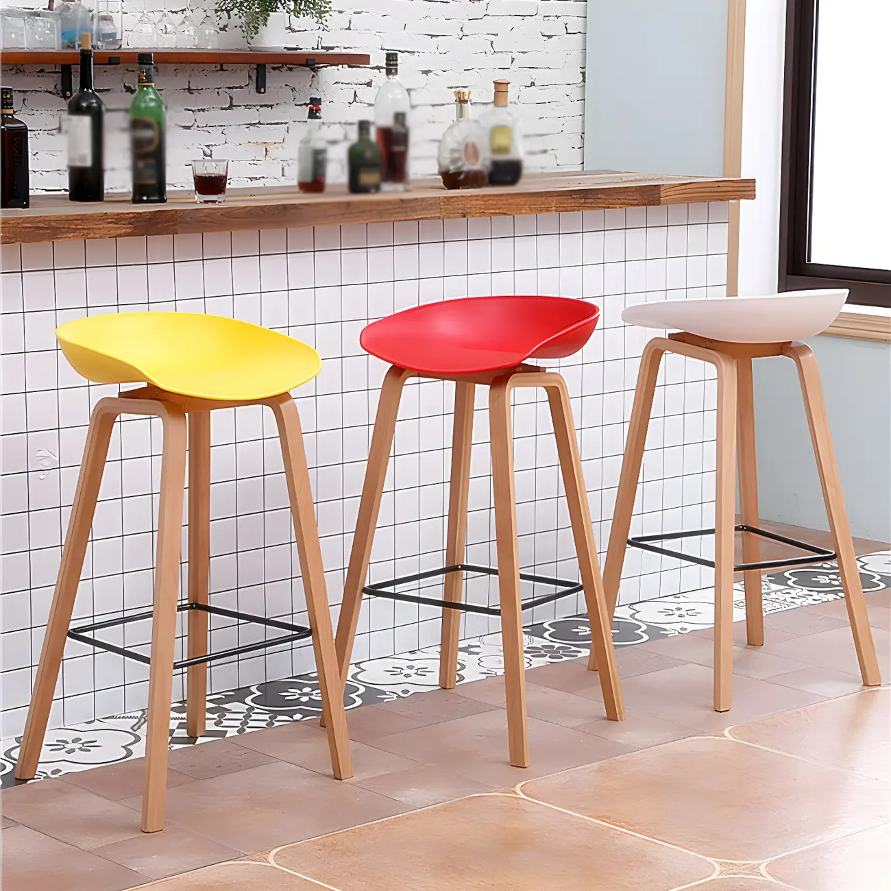 26'' Bucket Seat Counter Stool with Natural Wood Legs Image - 1 | homeyfad