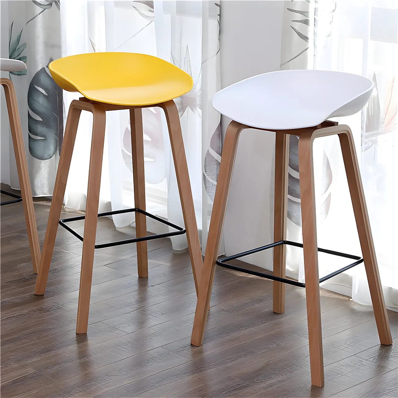 26'' Bucket Seat Counter Stool with Natural Wood Legs Image - 2 | homeyfad