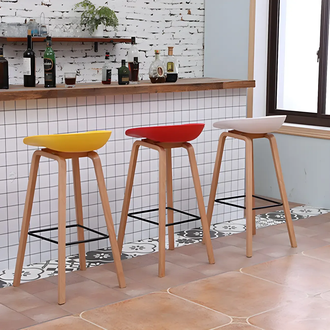 26'' Bucket Seat Counter Stool with Natural Wood Legs Image - 3