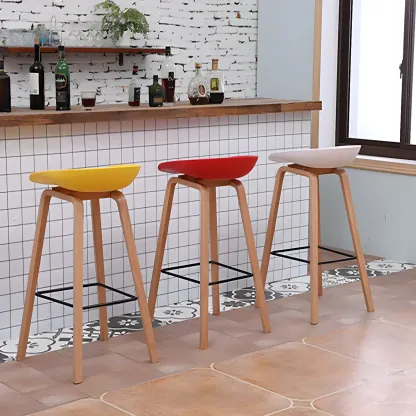 26'' Bucket Seat Counter Stool with Natural Wood Legs Image - 3