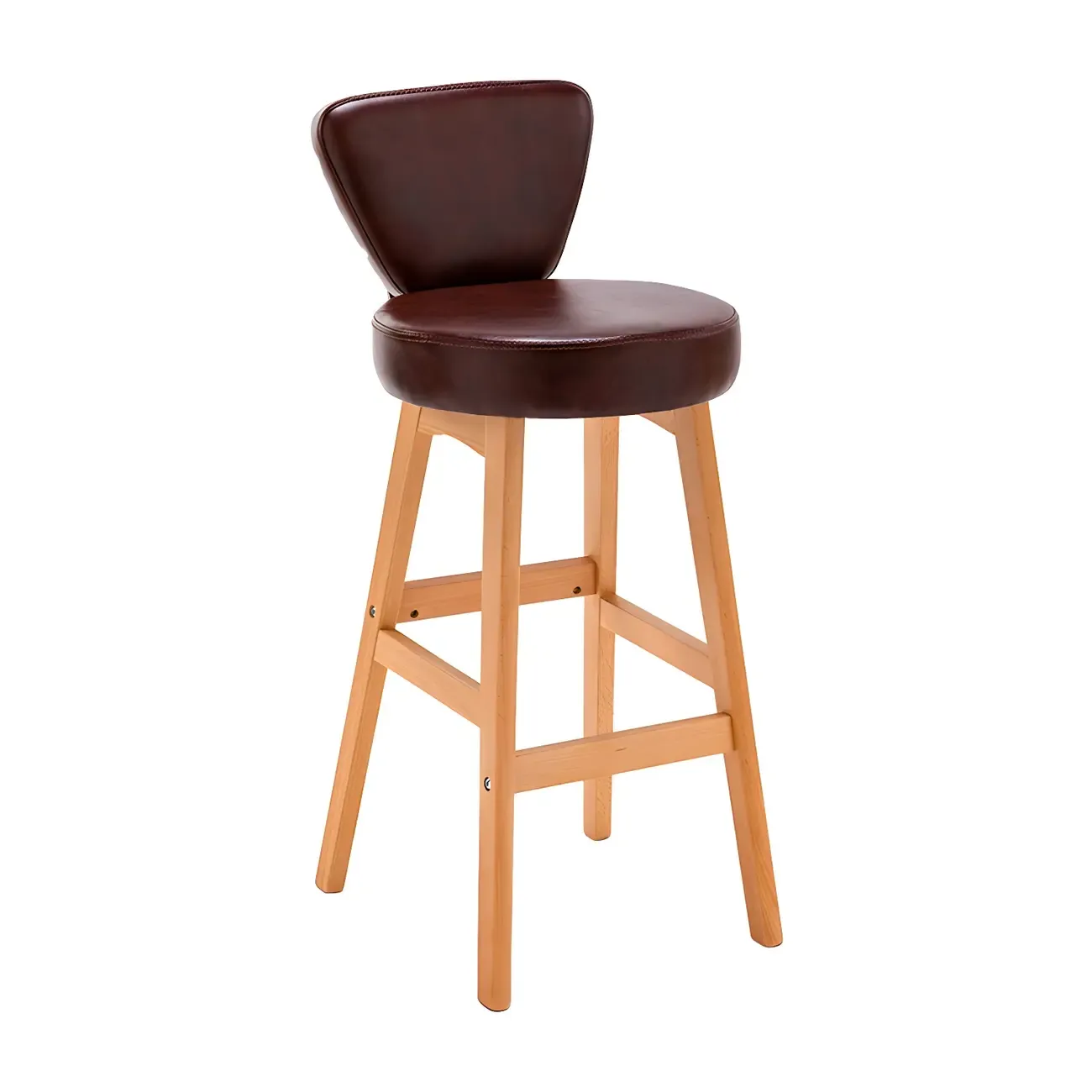 Brown Round Leather Counter Height Bar Stools Image - 4