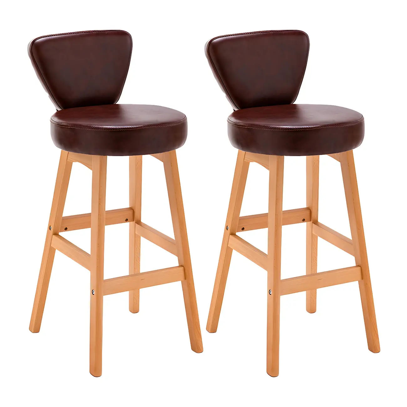 Brown Round Leather Counter Height Bar Stools Image - 5 | homeyfad