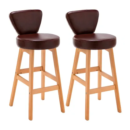 Brown Round Leather Counter Height Bar Stools Image - 5