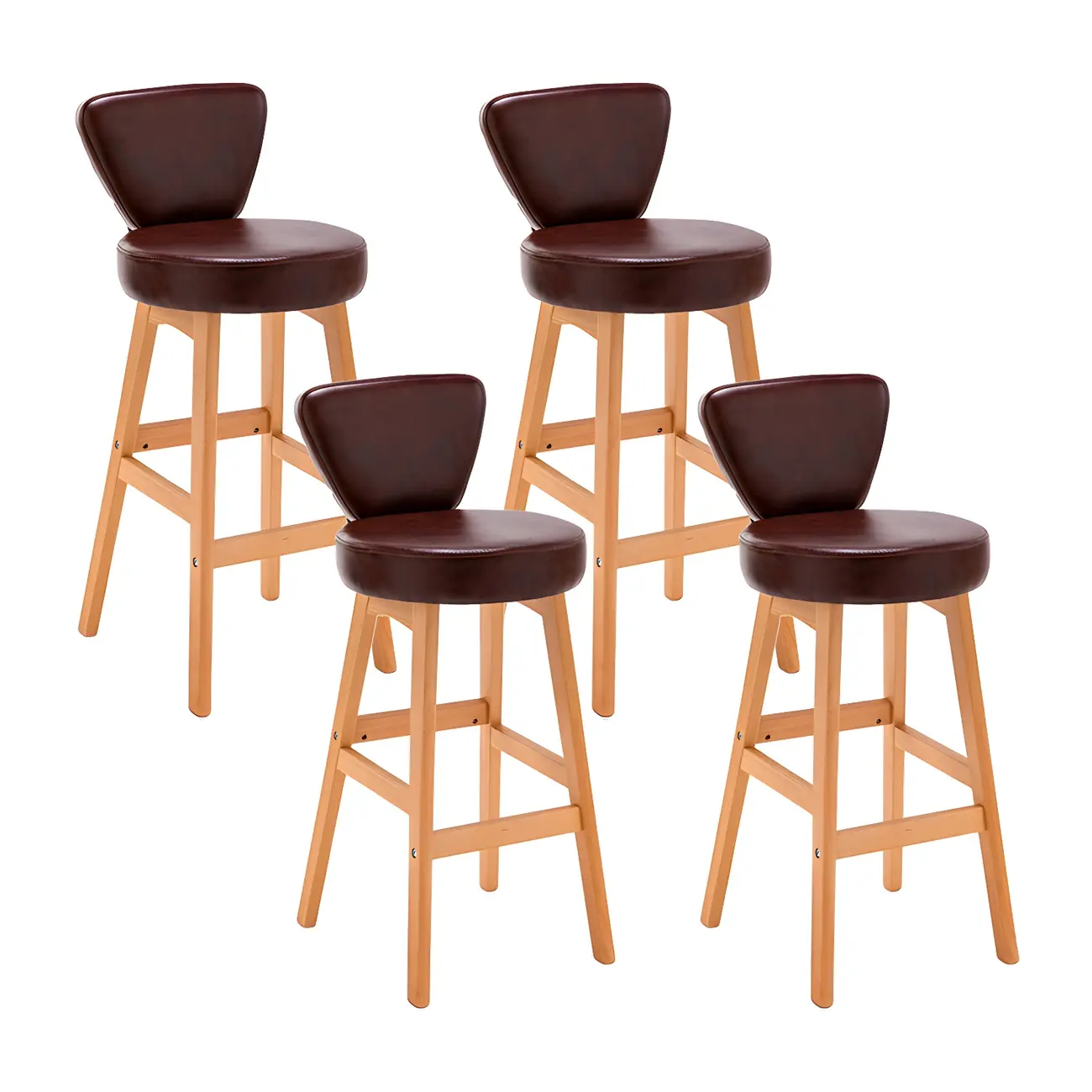Brown Round Leather Counter Height Bar Stools Image - 6 | homeyfad