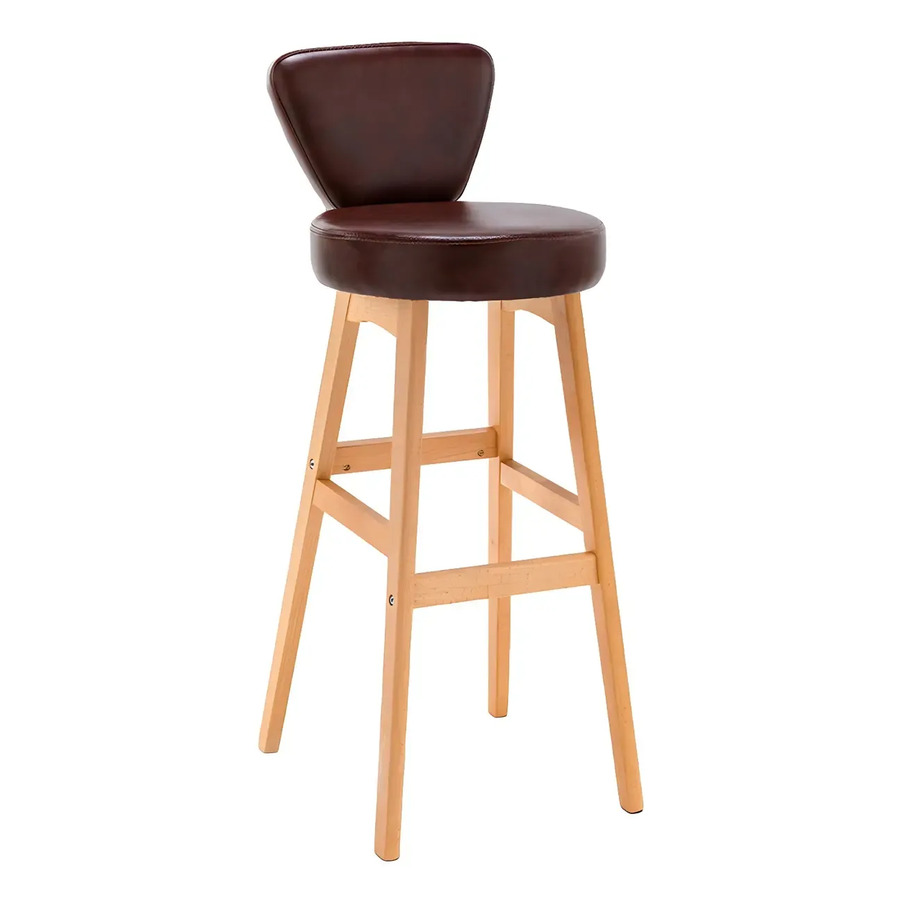 Brown Round Leather Counter Height Bar Stools Image - 8