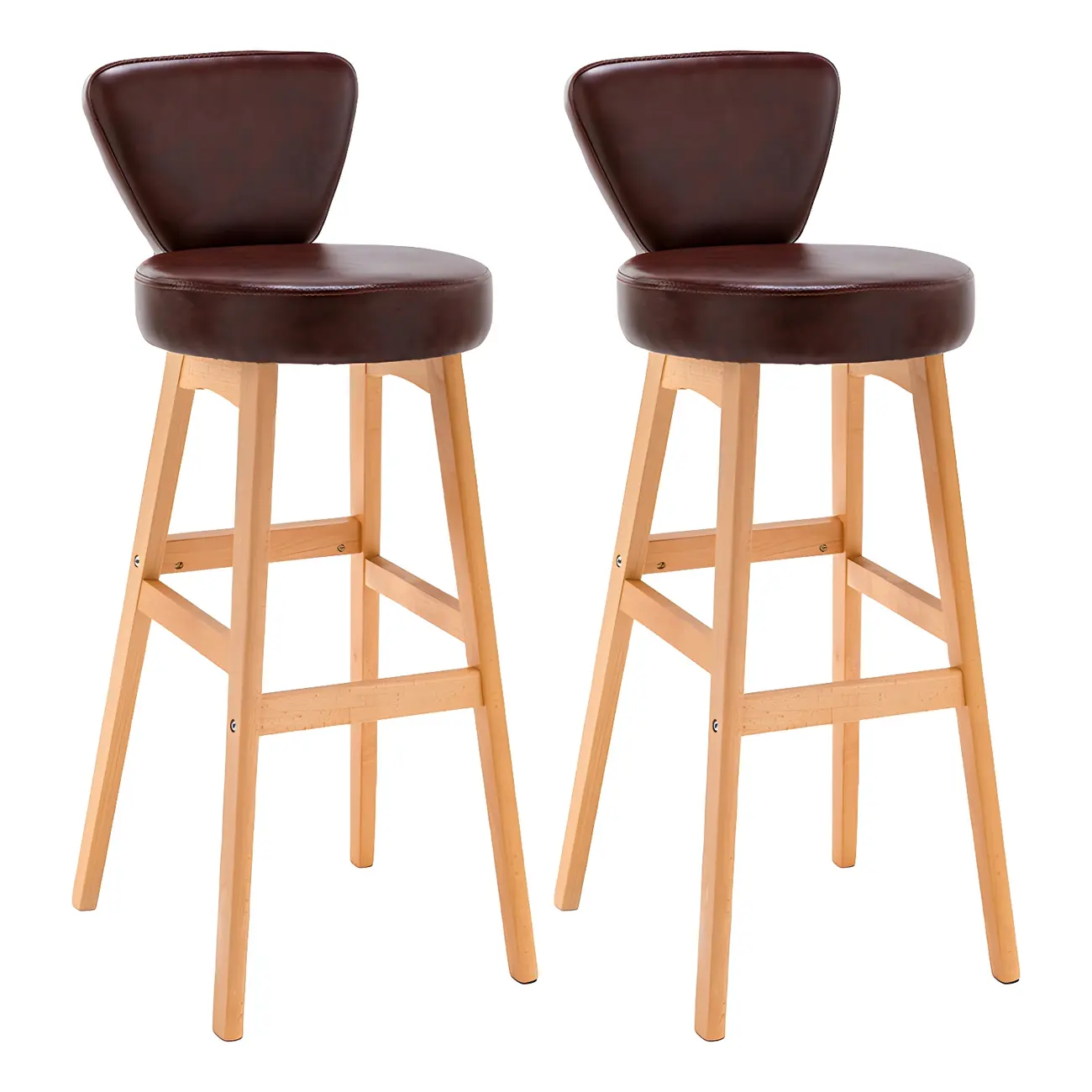 Brown Round Leather Counter Height Bar Stools Image - 9 | homeyfad