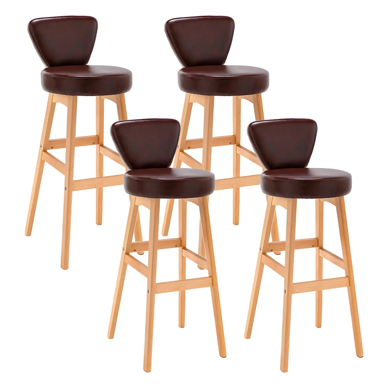 Brown Round Leather Counter Height Bar Stools Image - 12 | homeyfad