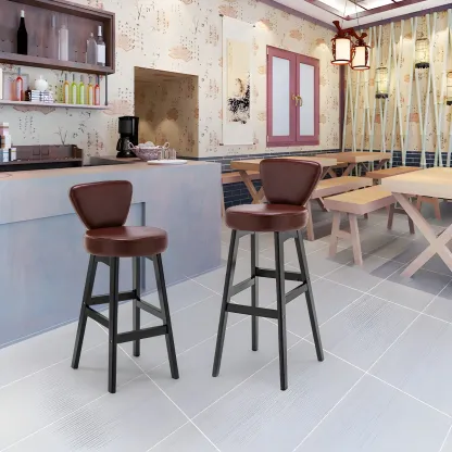 Brown Round Leather Counter Height Bar Stools Image - 19