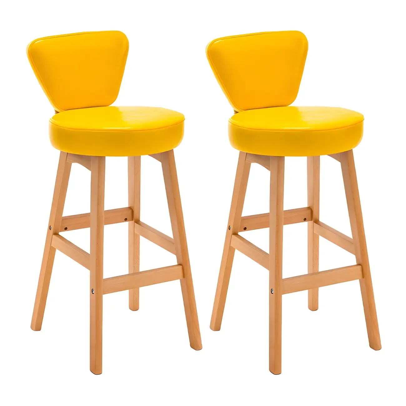 Brown Round Leather Counter Height Bar Stools Image - 21