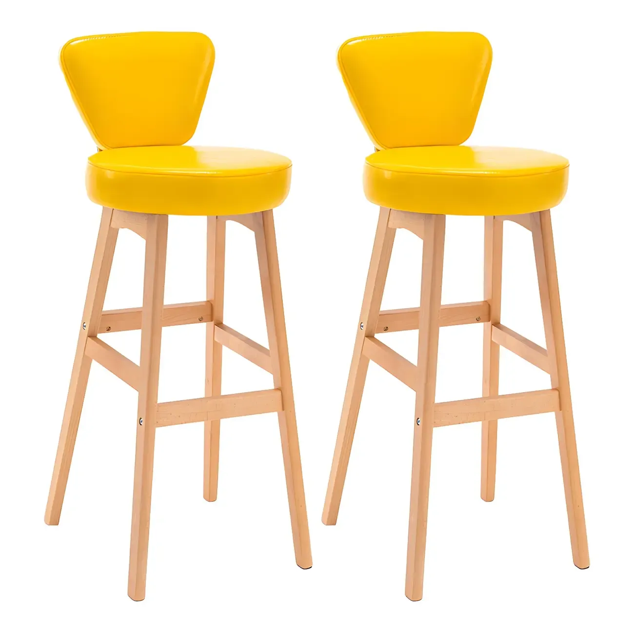 Brown Round Leather Counter Height Bar Stools Image - 24