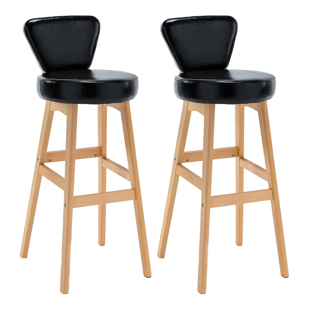 Brown Round Leather Counter Height Bar Stools Image - 30