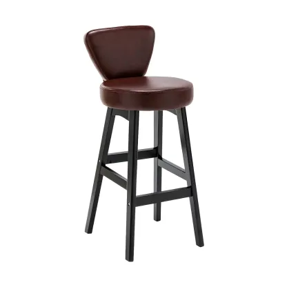 Brown Round Leather Counter Height Bar Stools Image - 44