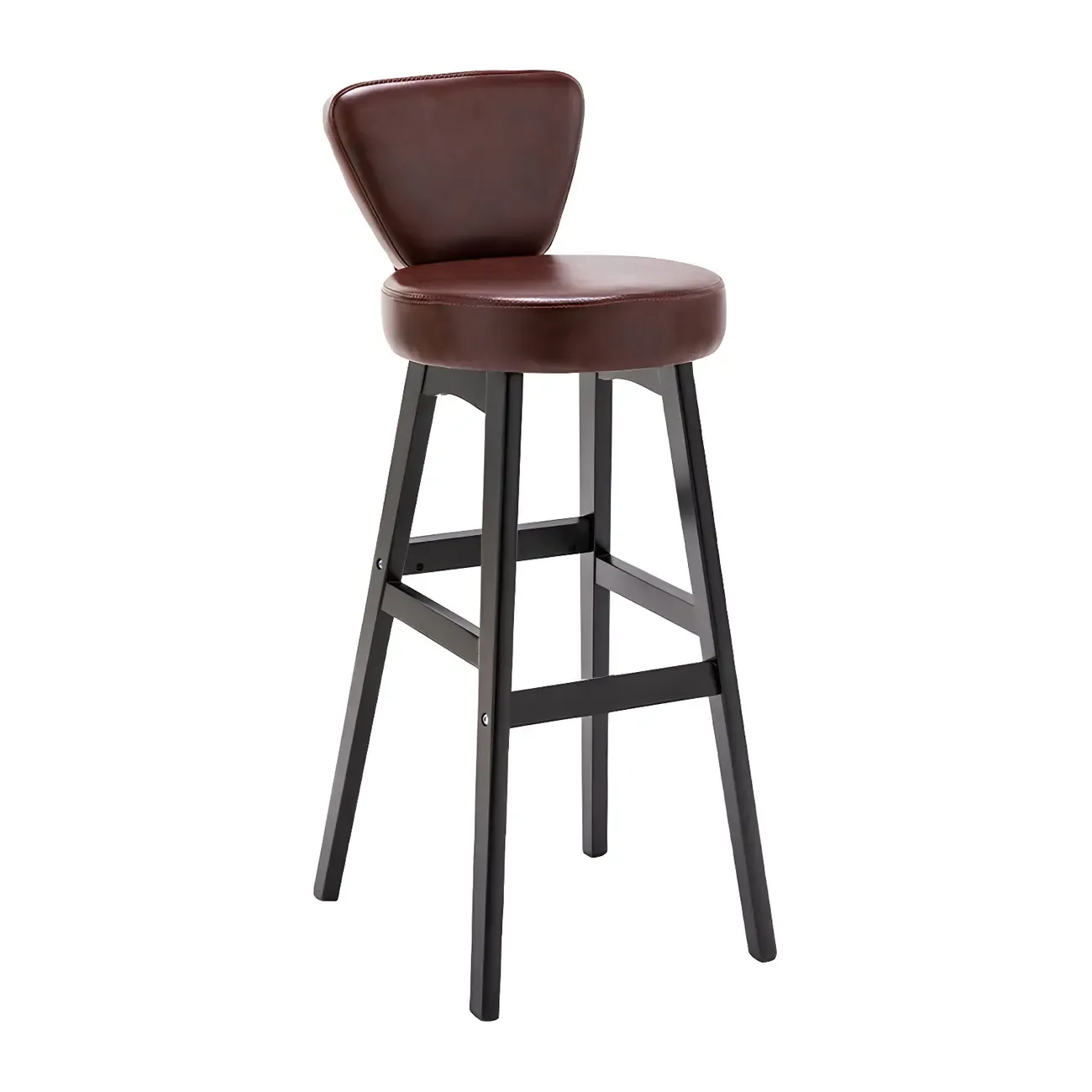Brown Round Leather Counter Height Bar Stools Image - 46