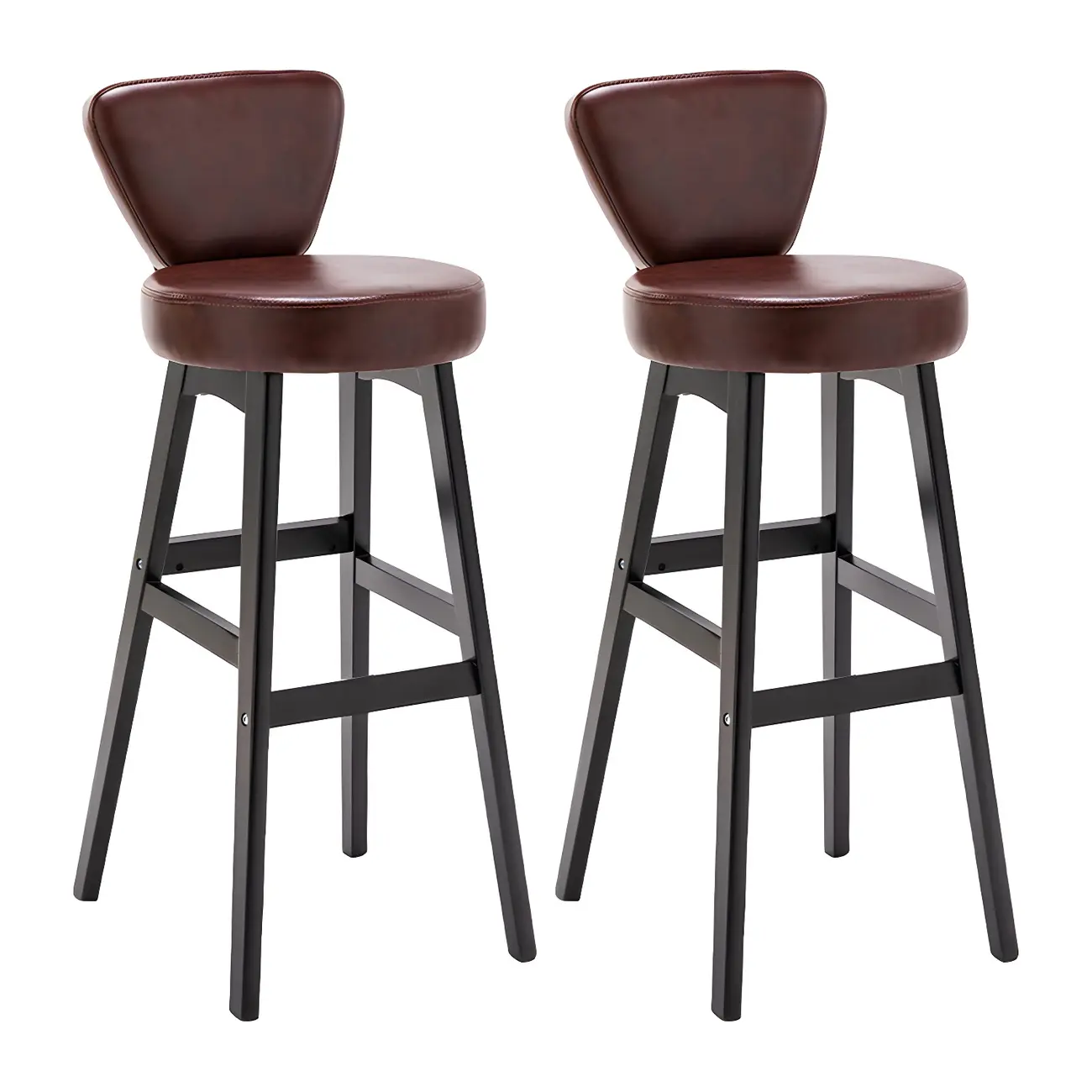 Brown Round Leather Counter Height Bar Stools Image - 47 | homeyfad