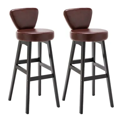 Brown Round Leather Counter Height Bar Stools Image - 47