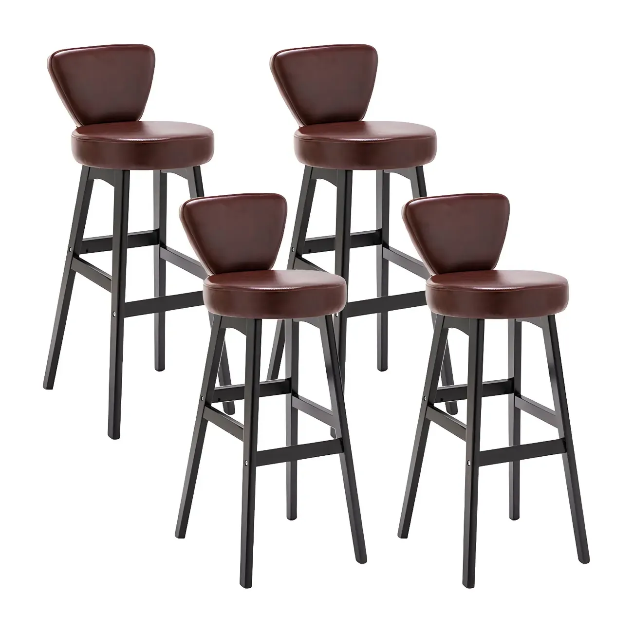 Brown Round Leather Counter Height Bar Stools Image - 48