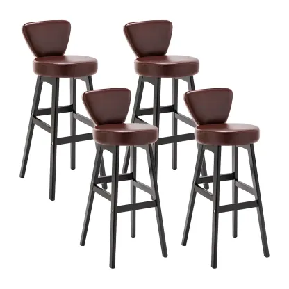 Brown Round Leather Counter Height Bar Stools Image - 48