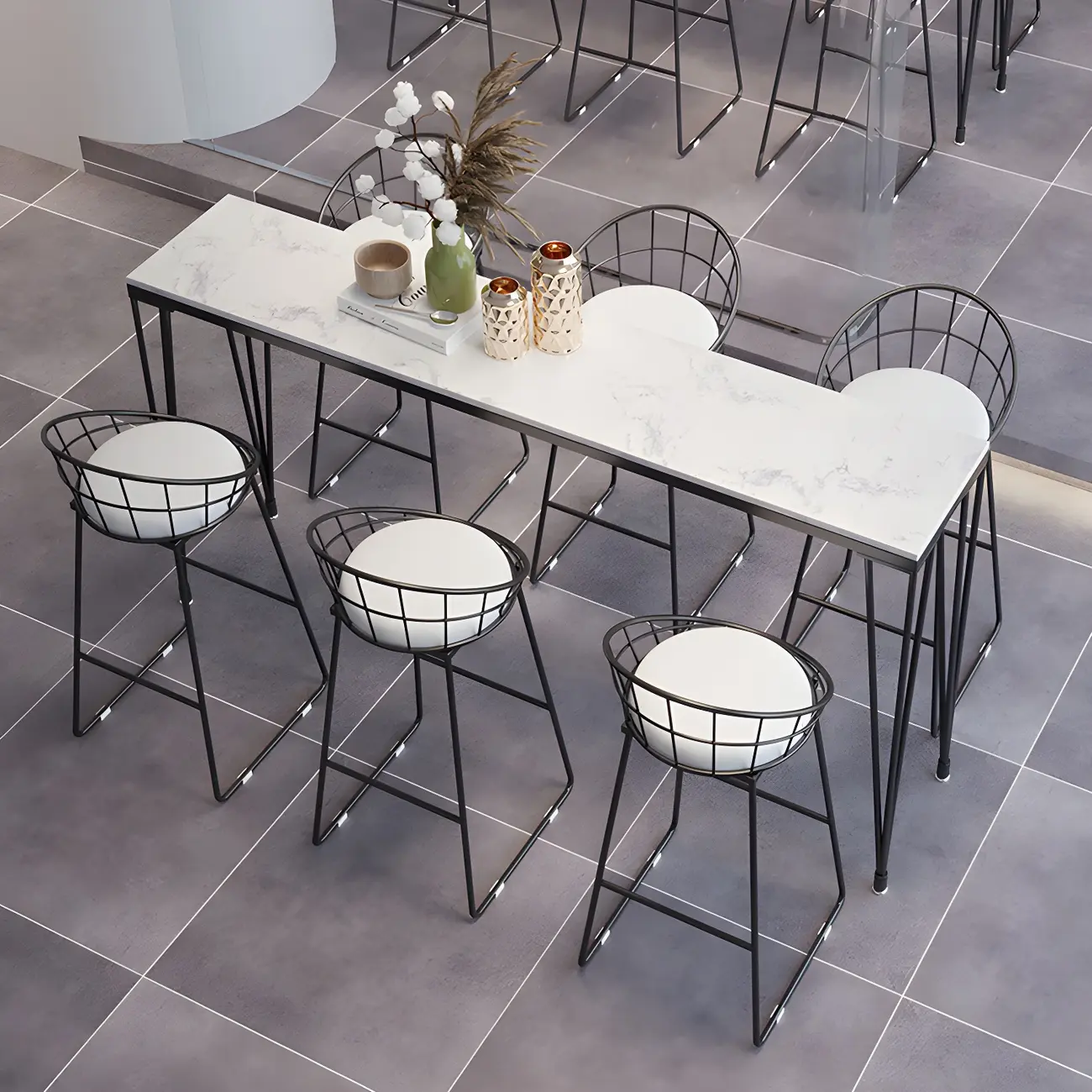 Sleek Black Faux Marble Top Bar Tables Image - 1 | homeyfad